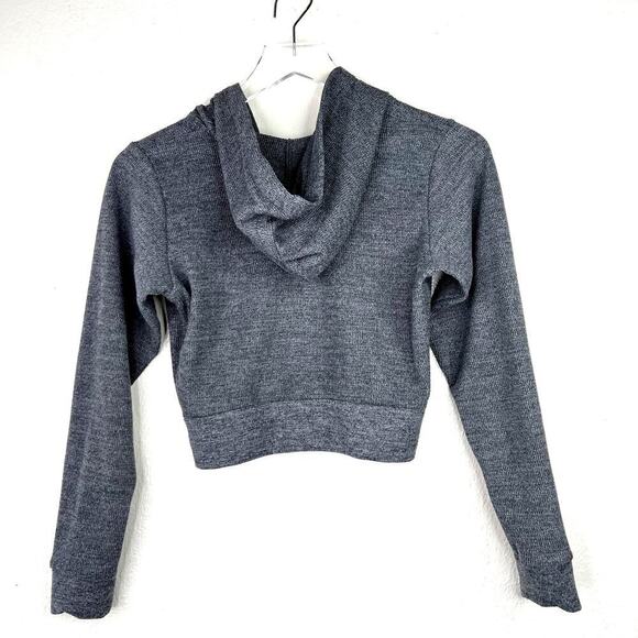 Gilly Hicks Cropped Zip Up Hoodie Jacket Micro Waffle Knit XS Gray Hooded - Picture 6 of 7